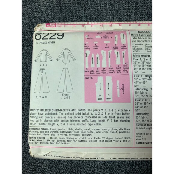 Simplicity Misses Shirt jacket pants Sewing Pattern sz 10 6229 - uncut - Picture 7 of 11